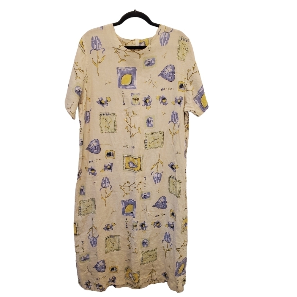 Onque XL 100% Linen Multiple Pattern Yellow Maxi Dress